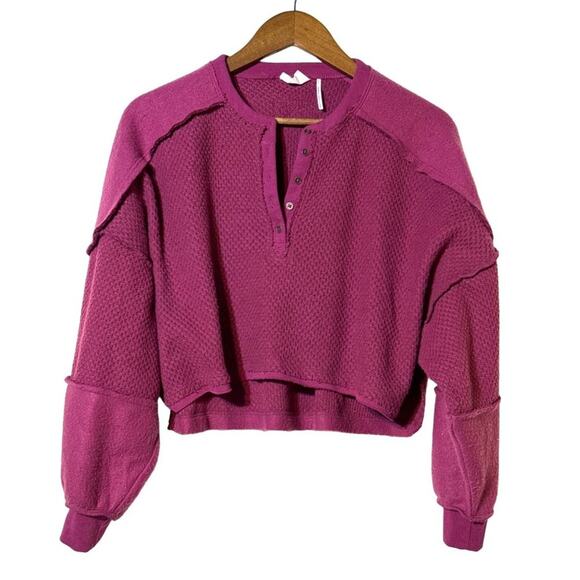 Out From Under Mel Cozy Pieced Henley Top Purple Relaxed Small - Picture 3 of 8